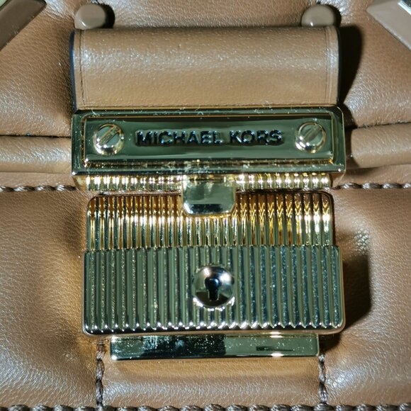 Cognac/Gold Quilted/Studded Leather Satchel/Crossbody NWOT #258 - Picture 12 of 13